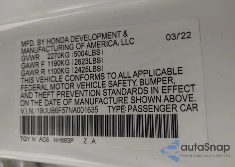 2022 Acura Tlx A-Spec Package from USA, damaged, VIN 19UUB6F57NA001635